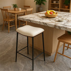 Leather Bar Stool With Footrest - White - image 4