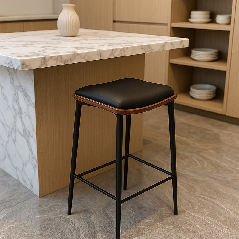 Leather Bar Stool With Footrest - Black - image 6