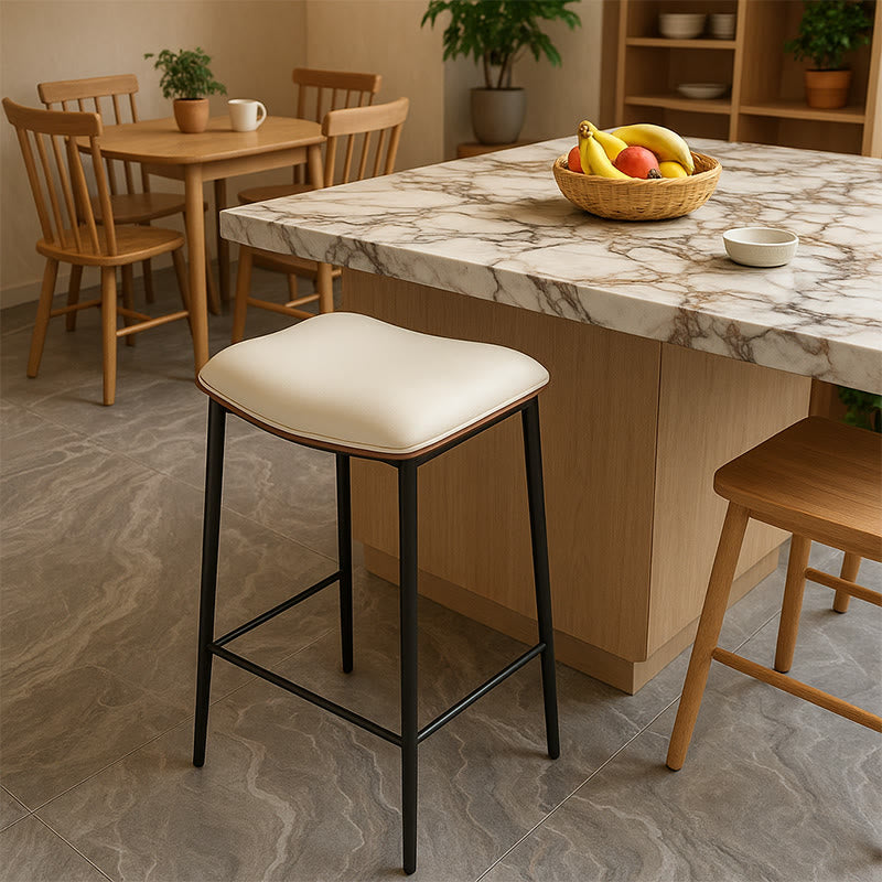 Leather Bar Stool With Footrest - White - image 4