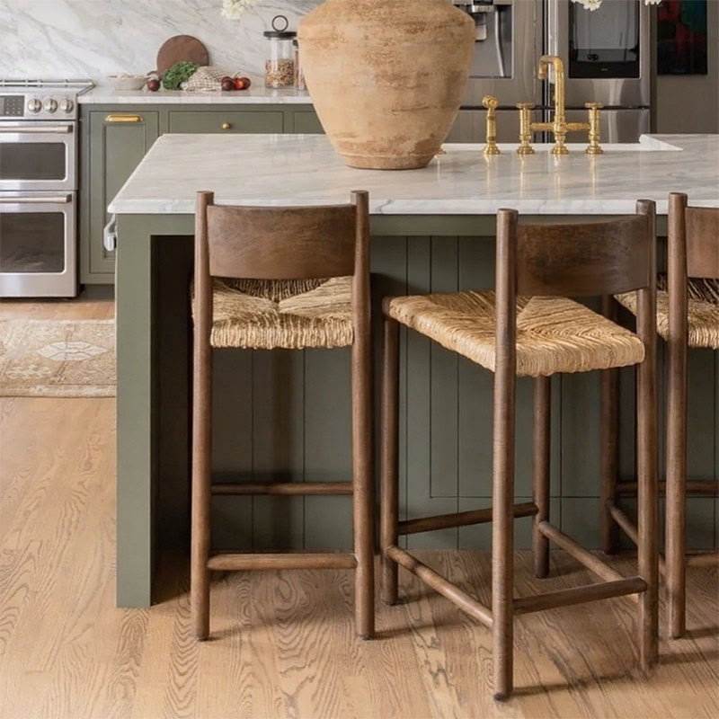 Wicker Bar Stool With Backrest - Dark Walnut - image 0