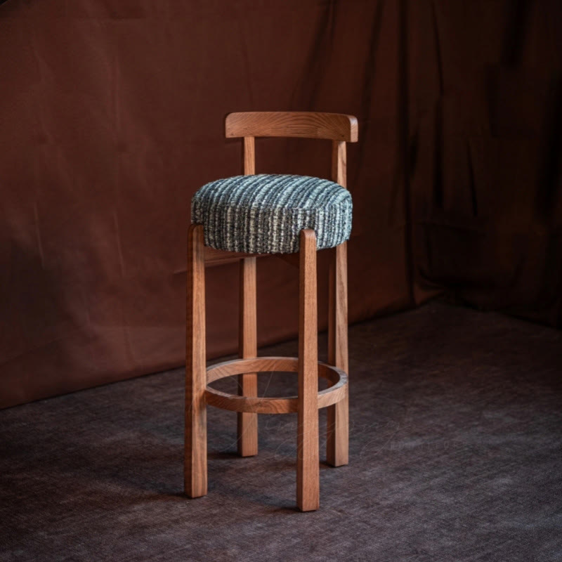 Vintage Round Cushion Bar Stool - Dark Walnut - image 0