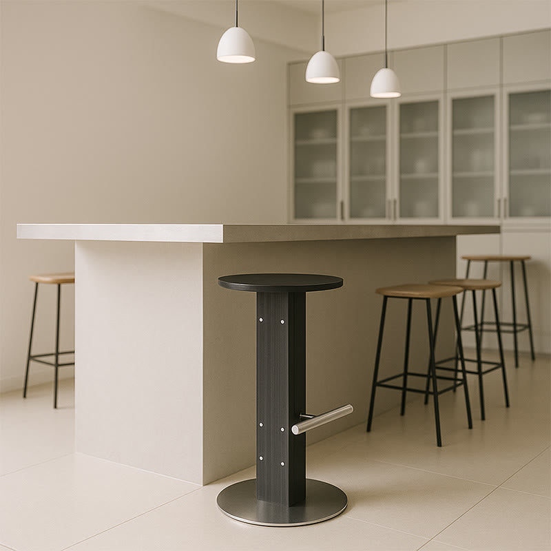 Round Minimalist Wooden Bar Stool - Black - image 3