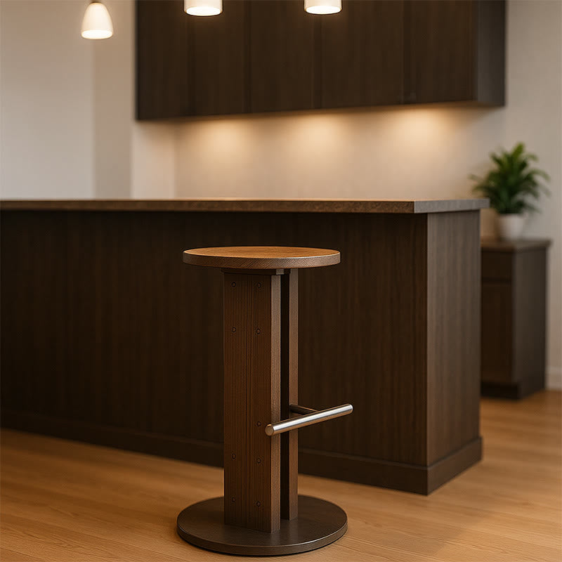 Round Minimalist Wooden Bar Stool - Dark Walnut - image 7