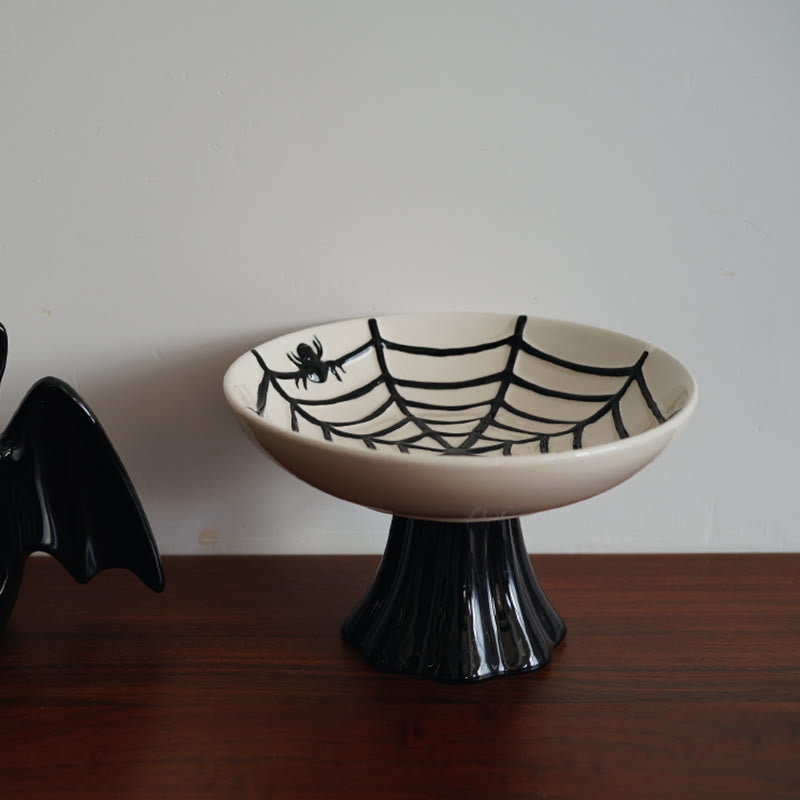 Embossed Spiderweb Ceramic Pedestal Plate - white - image 0