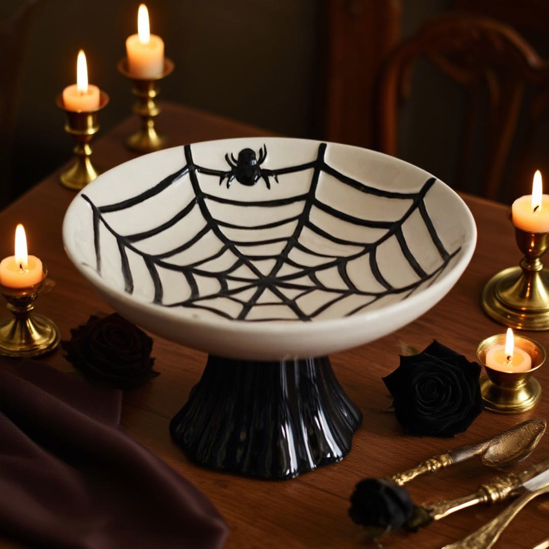Embossed Spiderweb Ceramic Pedestal Plate - image 2