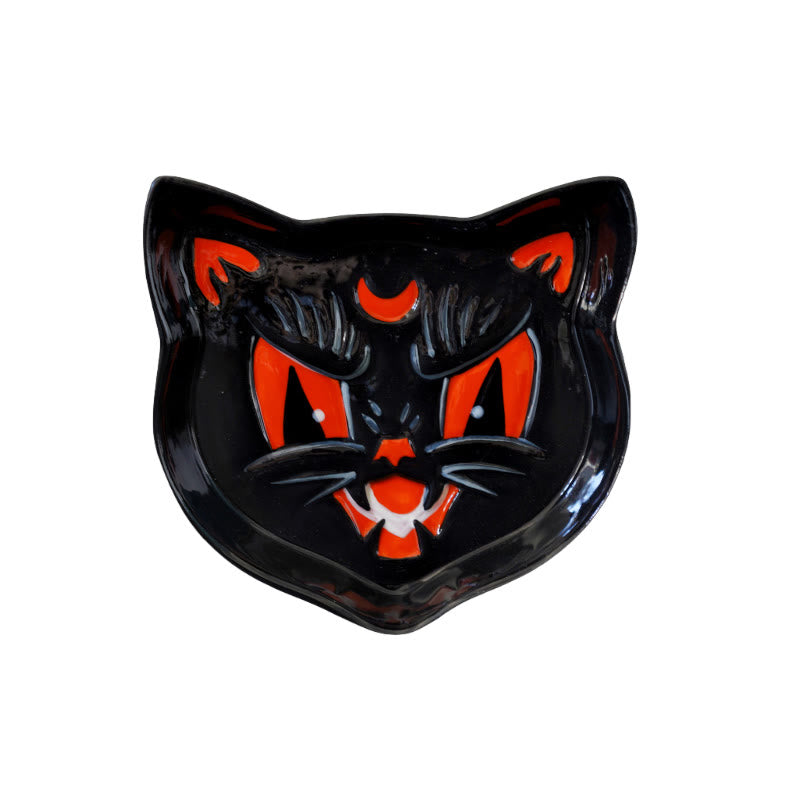 Embossed Black Cat Ceramic Plate - image 1