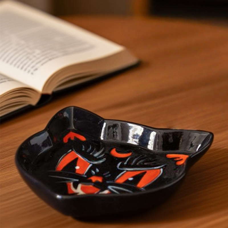 Embossed Black Cat Ceramic Plate - black - image 0