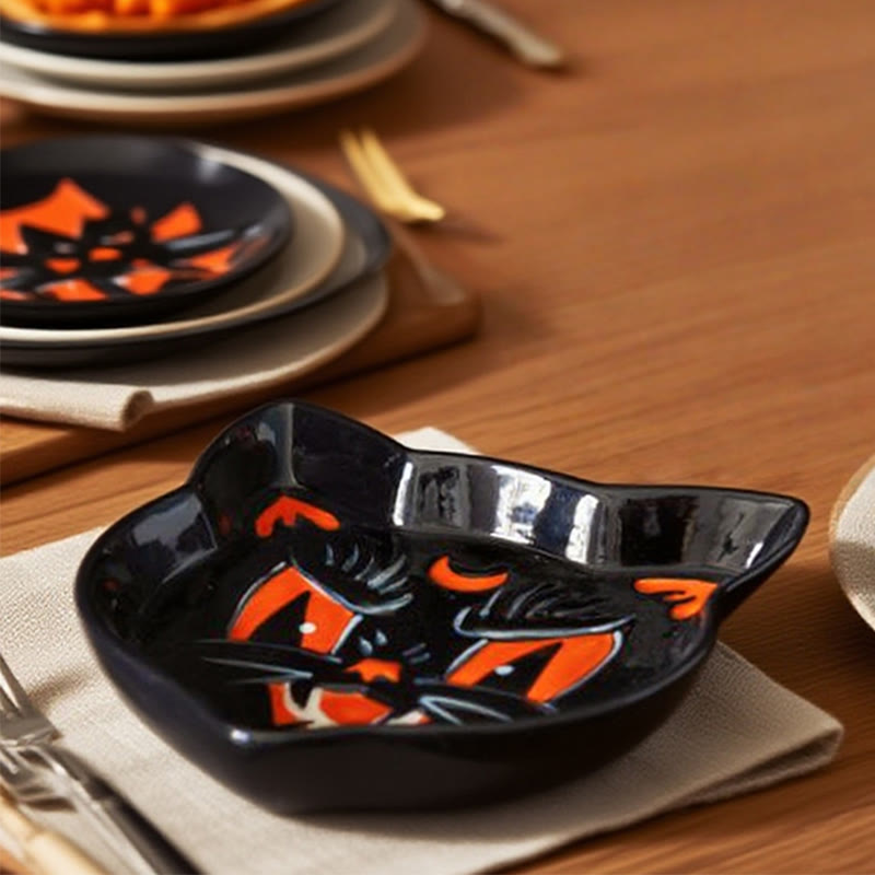 Embossed Black Cat Ceramic Plate - image 3