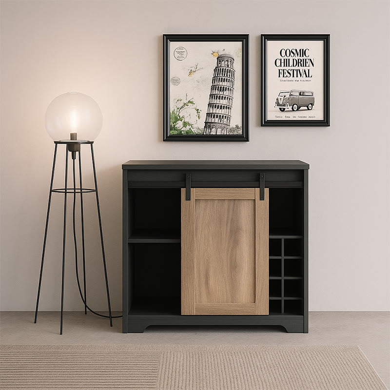 Farmhouse Barn Door Bar Cabinet  - Dark Grey - image 0