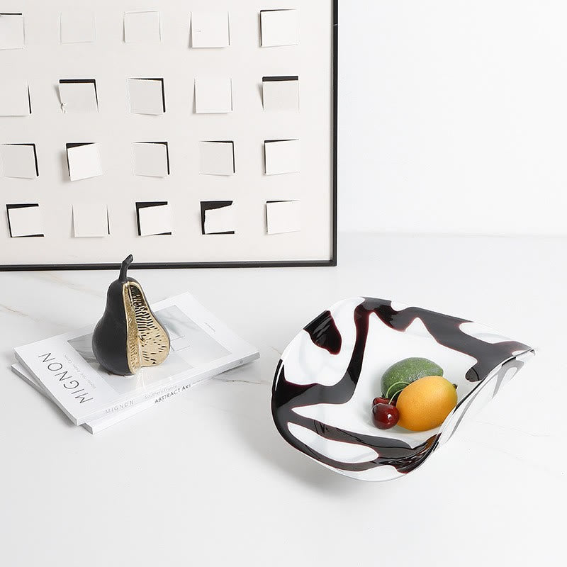 Handcrafted Abstract Glass Tray - black+white - image 0