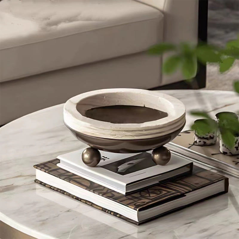 Vintage Ball-footed Decorative Round Tray - brown - image 0