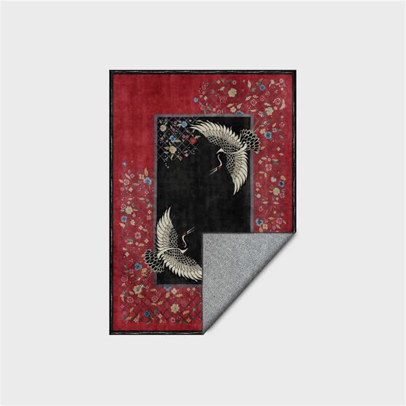 Floral Red-crowned Crane Anti-slip Area Rug - image 4