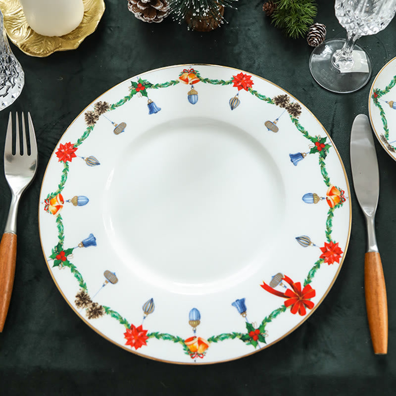 Hand-painted Christmas Garland Pattern Plate - White - image 0
