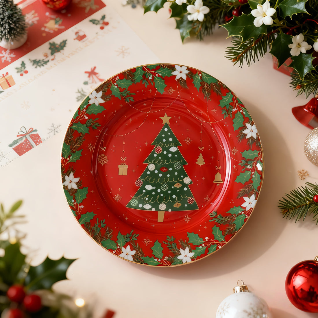 Red Ornament Christmas Tree Decorative Plate - Red - image 0
