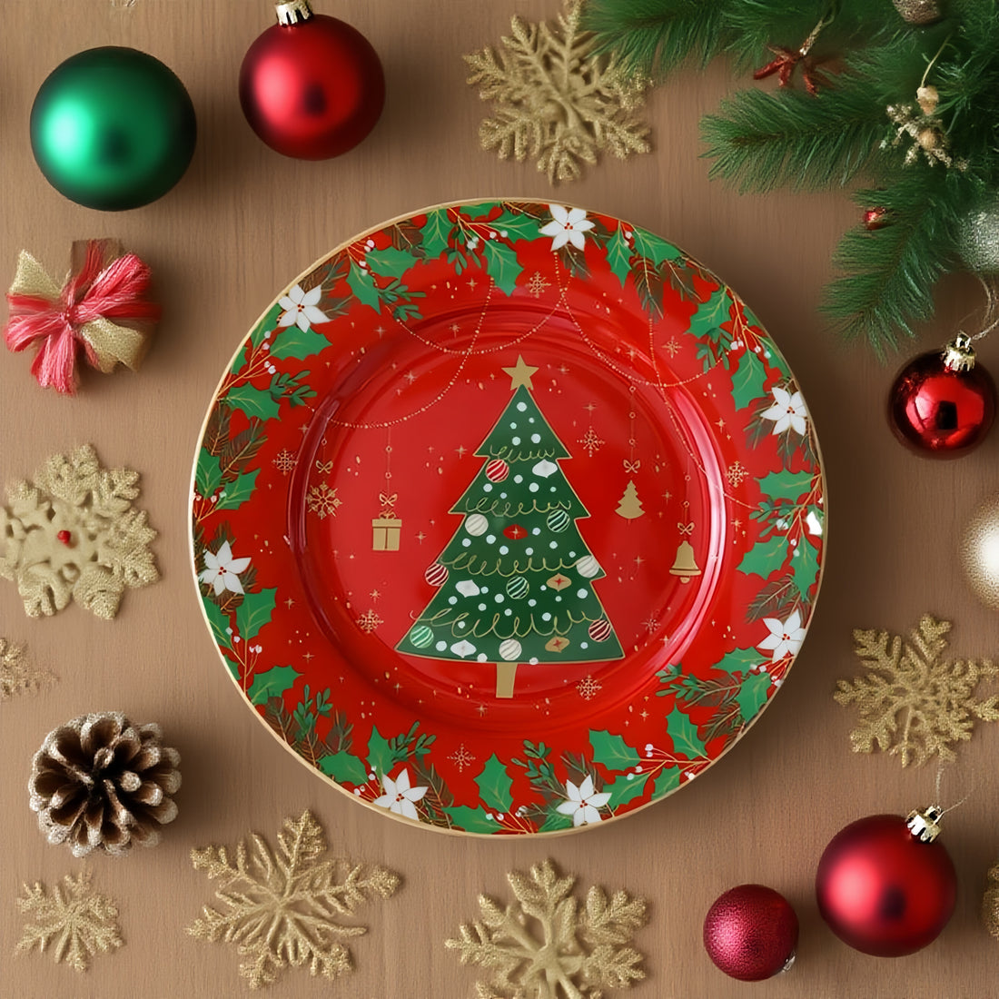 Red Ornament Christmas Tree Decorative Plate - image 1