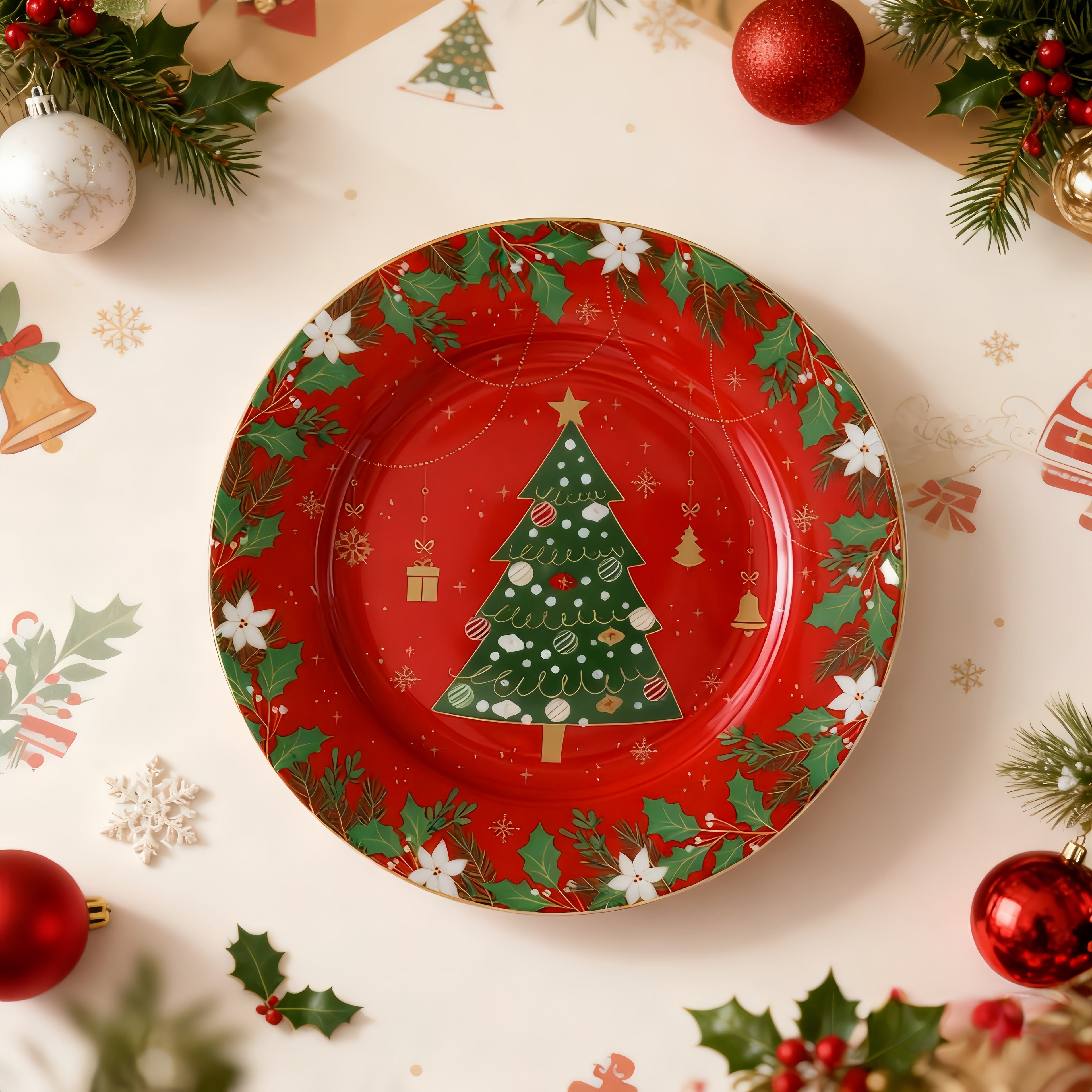 Red Ornament Christmas Tree Decorative Plate - image 3