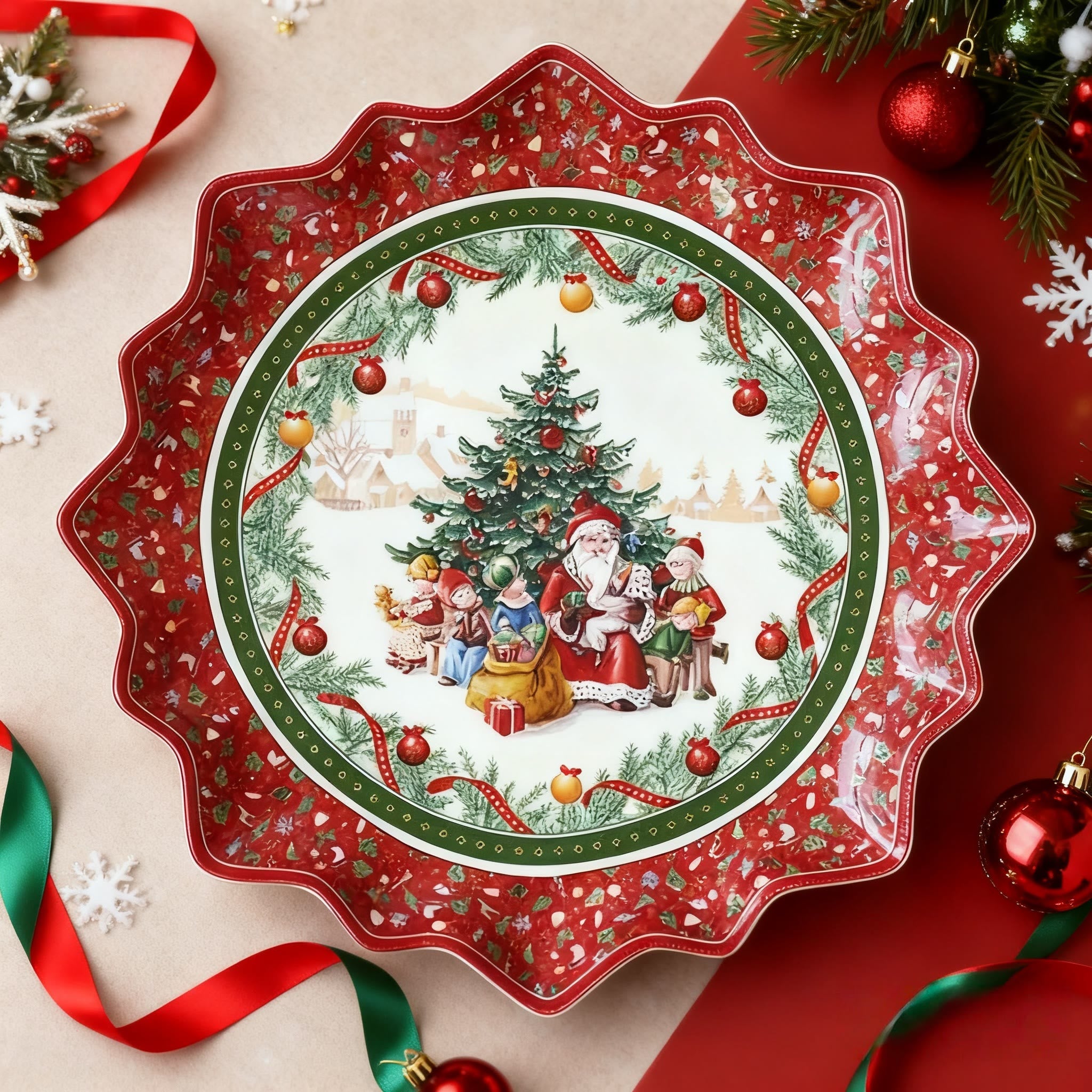 Colorful Christmas Lace Decorative Plate - Red - image 0