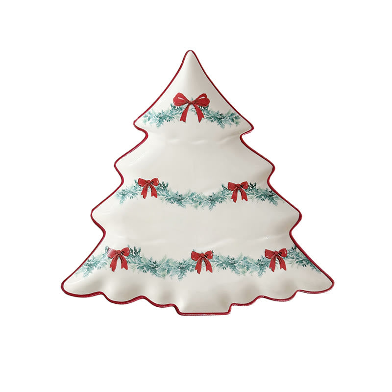 Bow Wreath Pattern Christmas Tree Plate - image 9