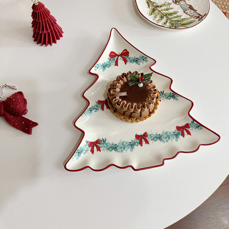 Bow Wreath Pattern Christmas Tree Plate - image 6