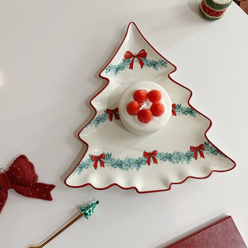 Bow Wreath Pattern Christmas Tree Plate - image 5