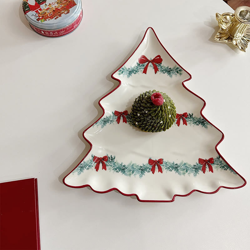 Bow Wreath Pattern Christmas Tree Plate - image 4