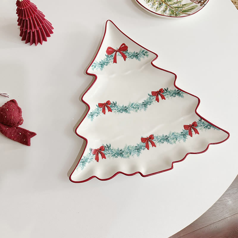 Bow Wreath Pattern Christmas Tree Plate - image 3