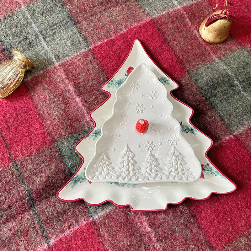 Bow Wreath Pattern Christmas Tree Plate - image 1