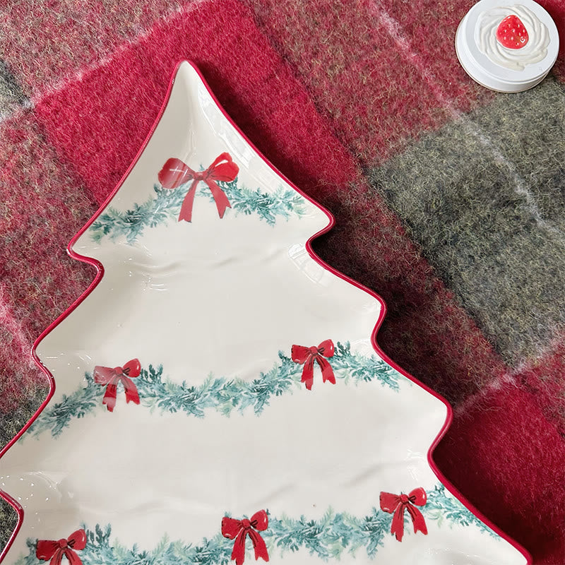 Bow Wreath Pattern Christmas Tree Plate - image 8