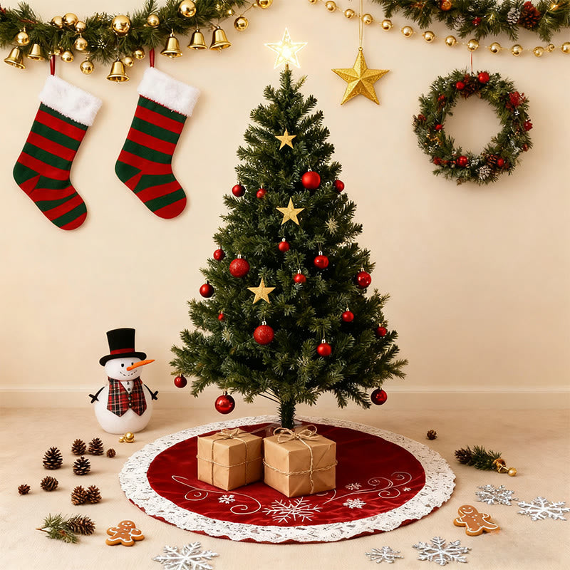 Velvet Snowflake Christmas Tree Skirt - Red - image 0