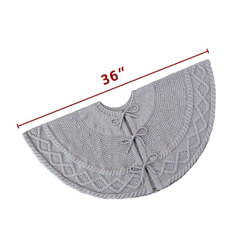 Grey Knit Christmas Tree Skirt With Bow Detail - image 7