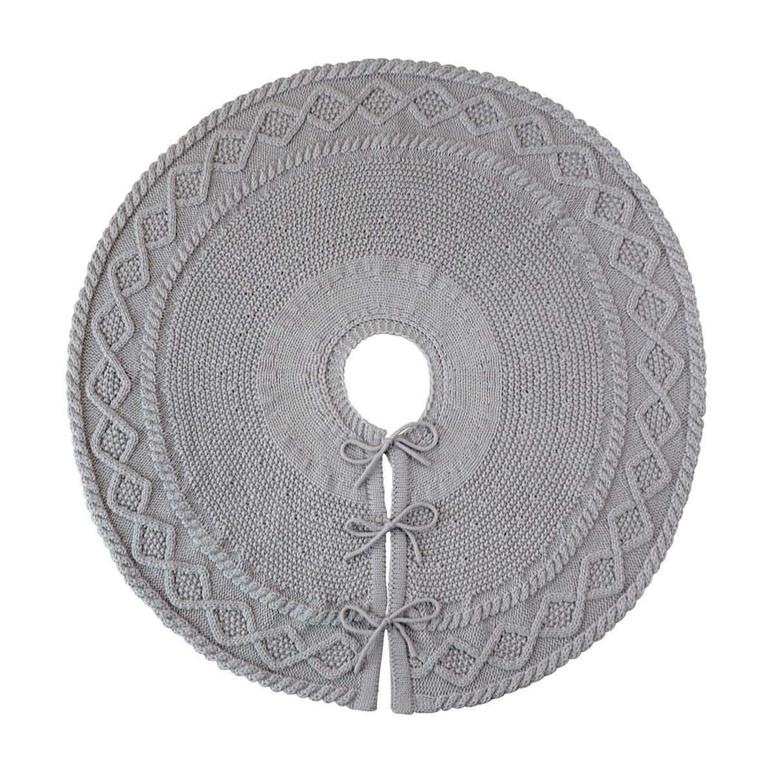 Grey Knit Christmas Tree Skirt With Bow Detail - image 6