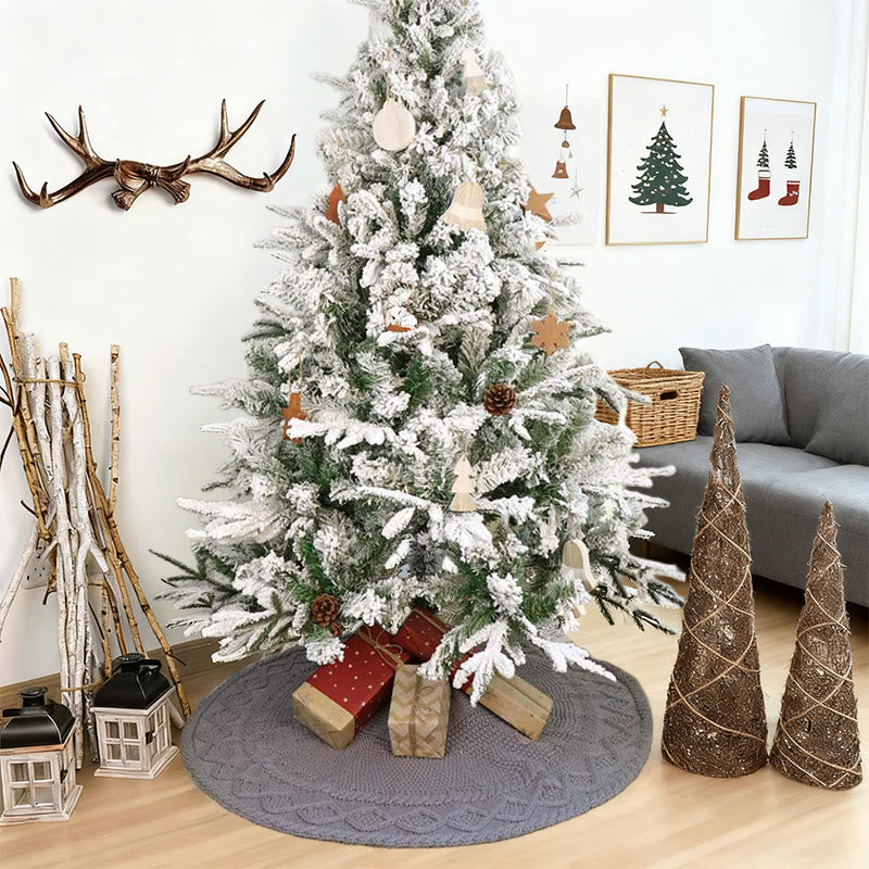 Grey Knit Christmas Tree Skirt With Bow Detail - image 2