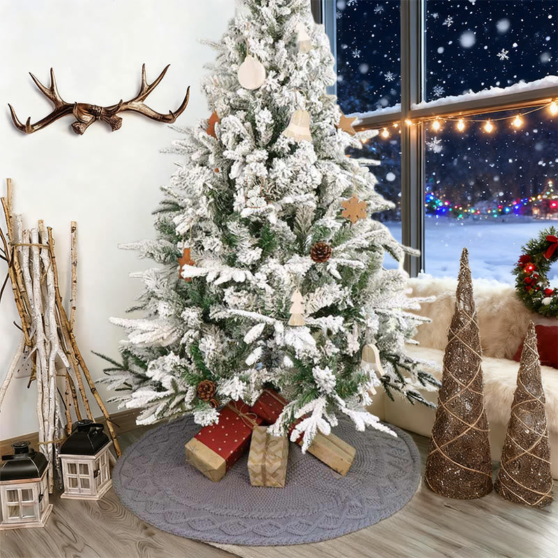 Grey Knit Christmas Tree Skirt With Bow Detail - image 3