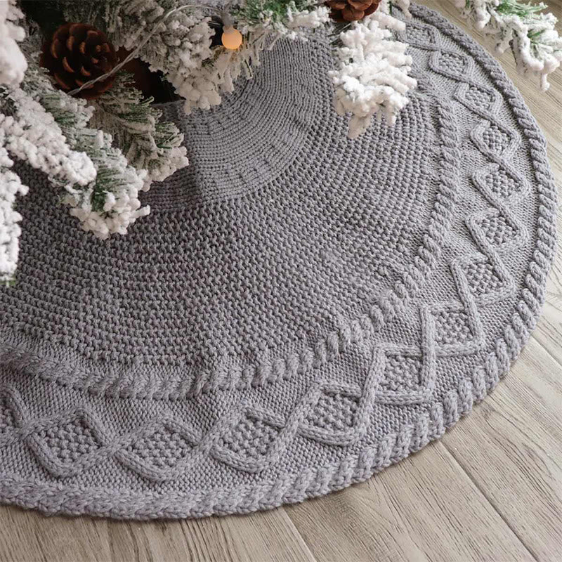 Grey Knit Christmas Tree Skirt With Bow Detail - image 5