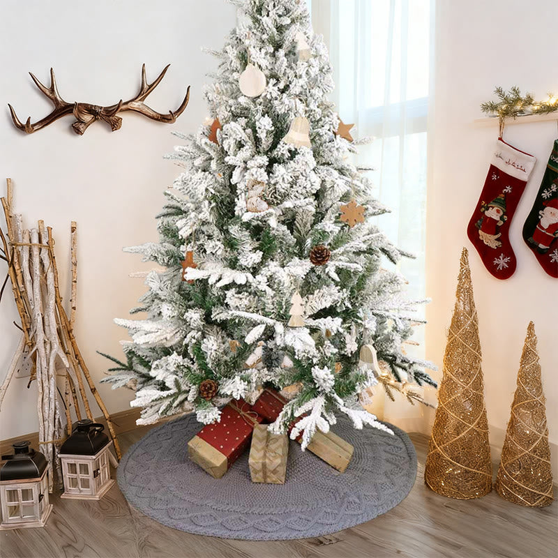 Grey Knit Christmas Tree Skirt With Bow Detail - image 1