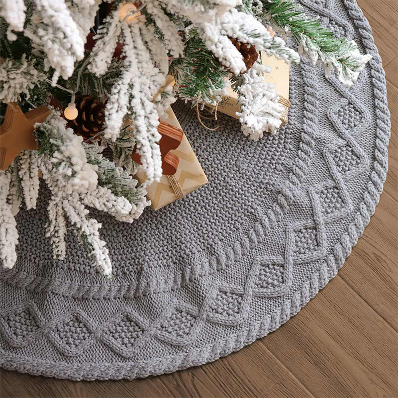 Grey Knit Christmas Tree Skirt With Bow Detail - image 4