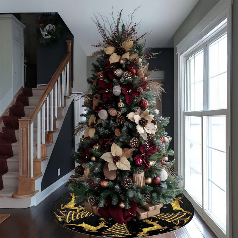 Elegant Golden Glitter Printed Christmas Tree Skirt - image 1