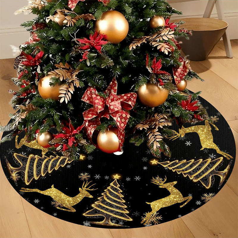Elegant Golden Glitter Printed Christmas Tree Skirt - image 3