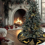 Elegant Golden Glitter Printed Christmas Tree Skirt - Black - image 0