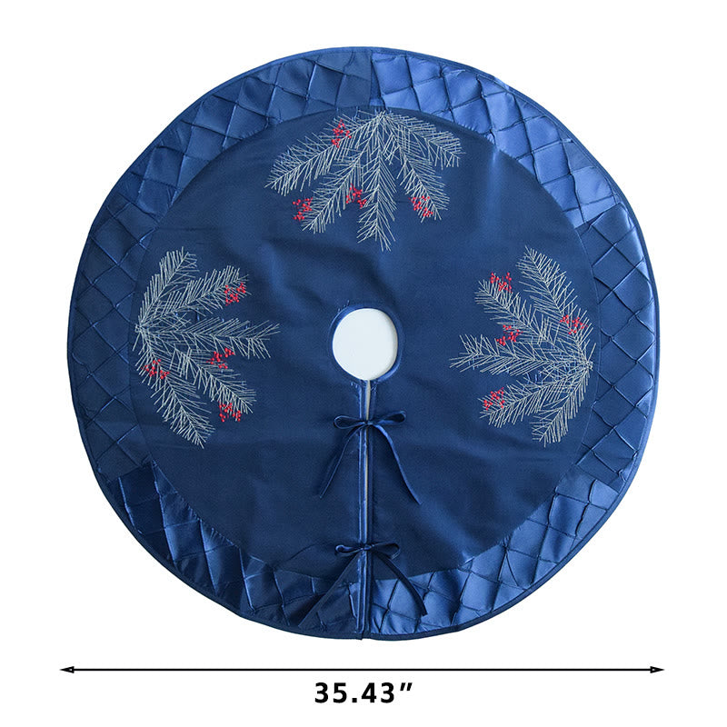 Blue Pine Needle Embroidered Christmas Tree Skirt - image 5