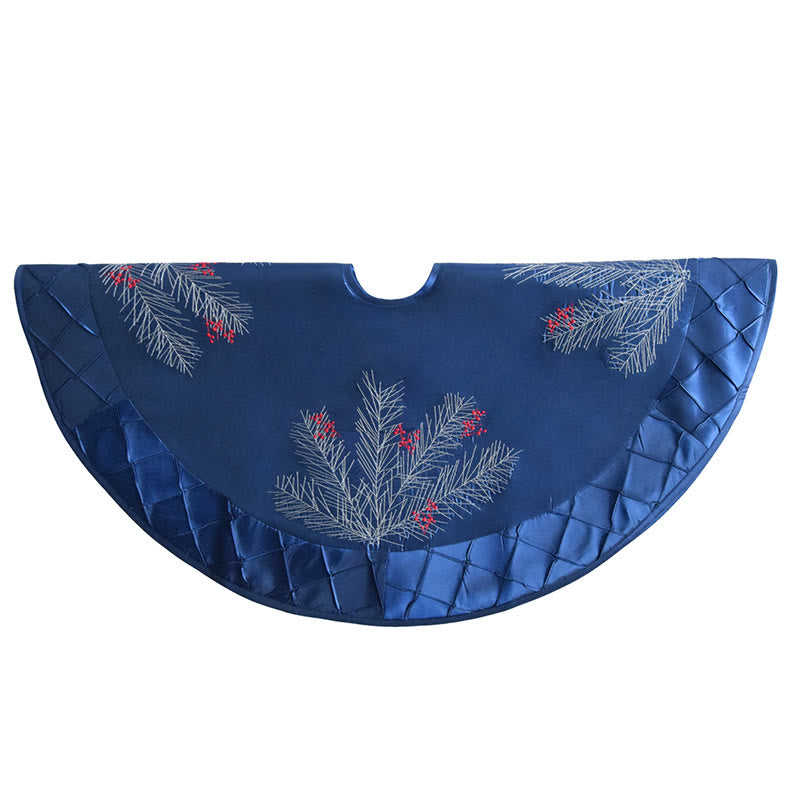 Blue Pine Needle Embroidered Christmas Tree Skirt - image 4