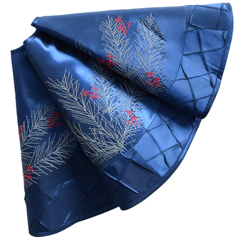 Blue Pine Needle Embroidered Christmas Tree Skirt - image 3