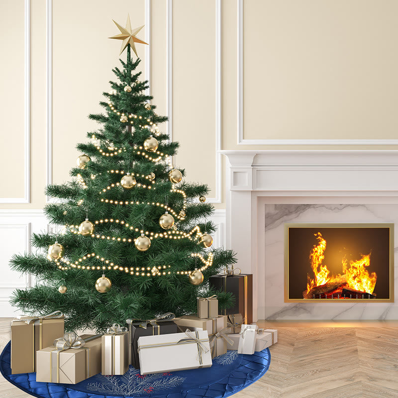 Blue Pine Needle Embroidered Christmas Tree Skirt - image 1