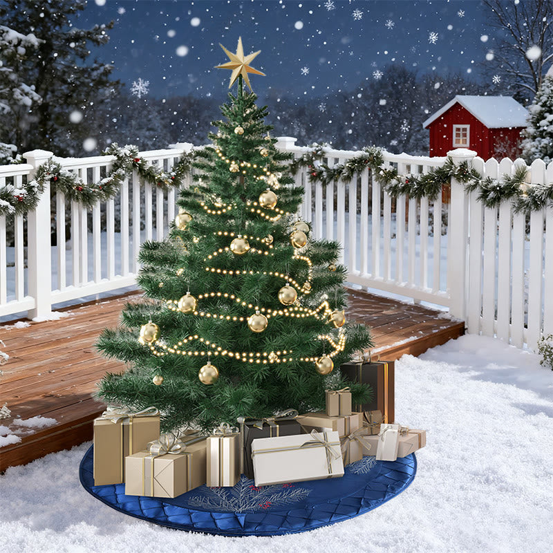 Blue Pine Needle Embroidered Christmas Tree Skirt - Blue - image 0