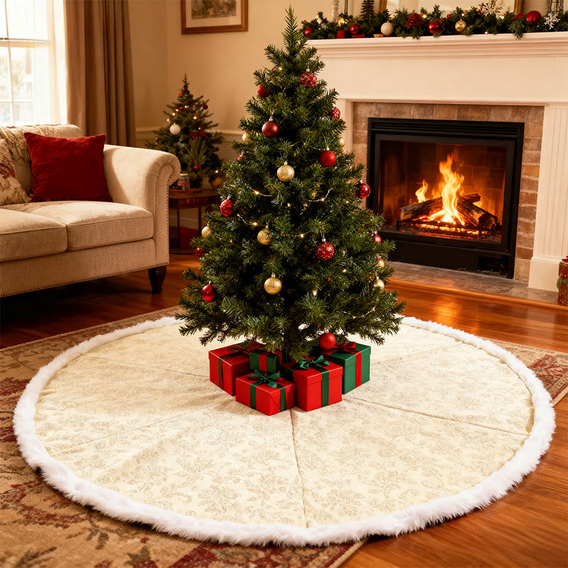 Golden Decorative 3d Embossed Christmas Tree Skirt - Golden - image 0