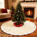 Golden Decorative 3d Embossed Christmas Tree Skirt - Golden - image 0