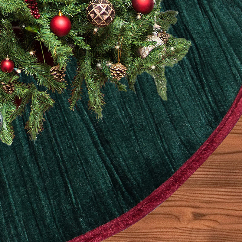 Elegant Green Velvet Pleated Christmas Tree Skirt - image 3