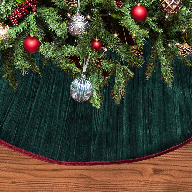 Elegant Green Velvet Pleated Christmas Tree Skirt - image 4
