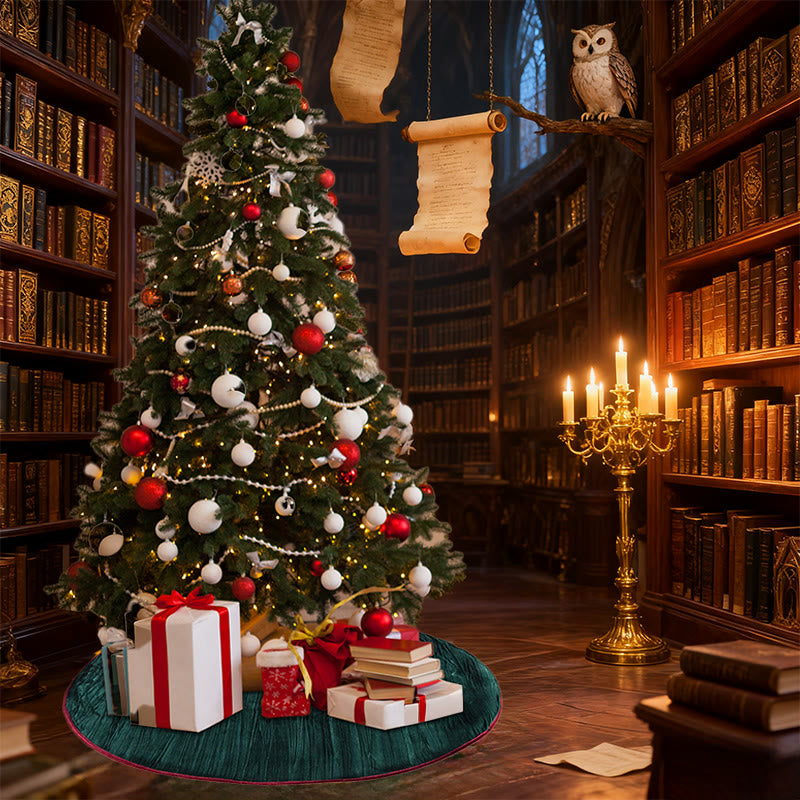 Elegant Green Velvet Pleated Christmas Tree Skirt - image 2