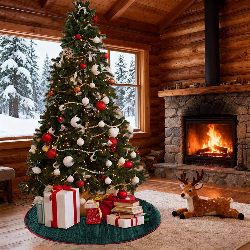 Elegant Green Velvet Pleated Christmas Tree Skirt - image 1